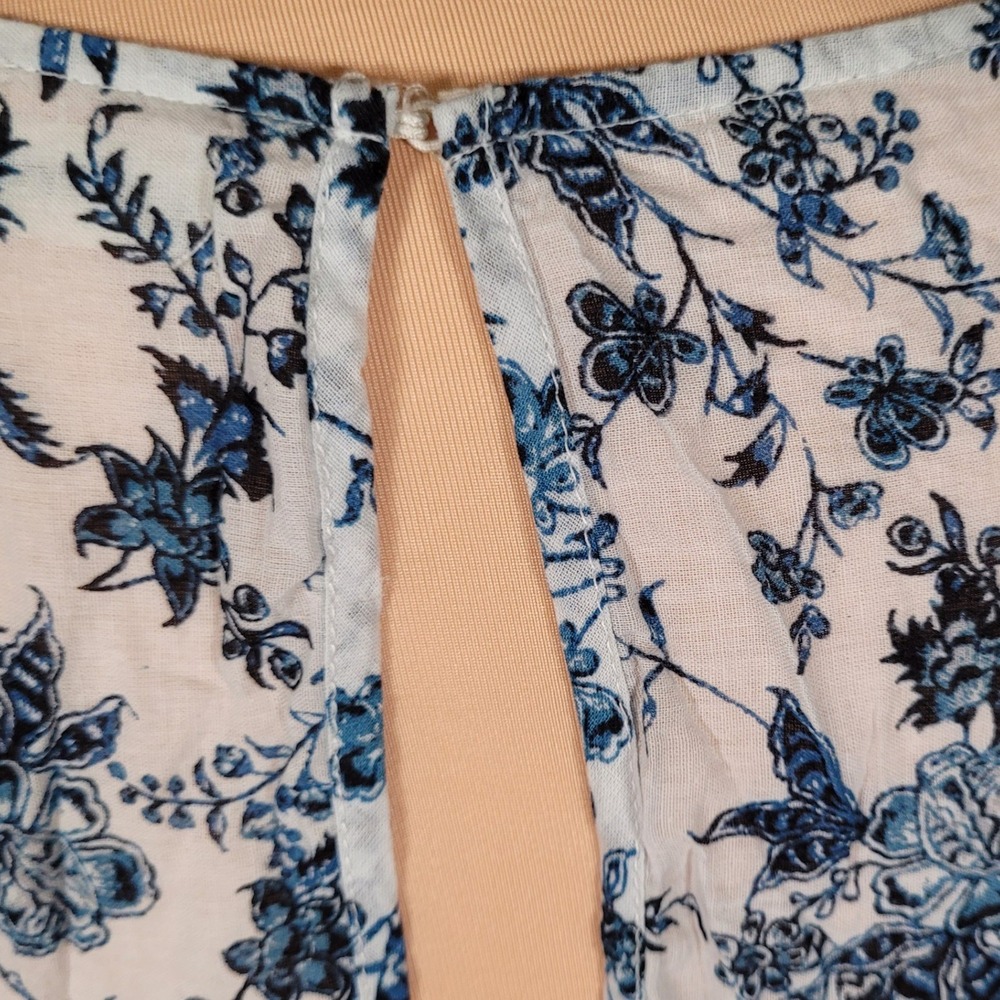 Max Studio Blue Floral Cotton Tiered Midi Dress Cottagecore Boho Coastal Prairie - Picture 7 of 7